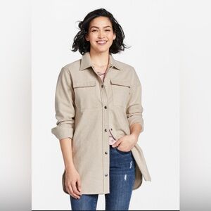 L.L. Bean Women's Signature Chamois Tan Shirt Jacket Snap Front Size Small Reg